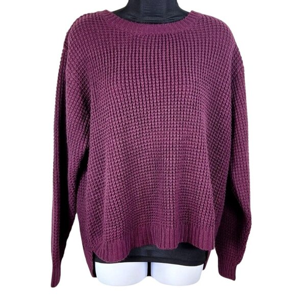 Zenana Sweaters - Zenana Burgundy Knit Sweater L Acrylic Long Sleeve Relaxed Fit Crew Neck Made In